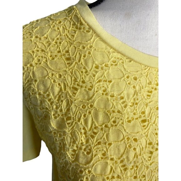 Basic Editions Green yellowFloral Lace Front Crew Neck‎ Short Sleeve Top Size XL - Picture 3 of 7